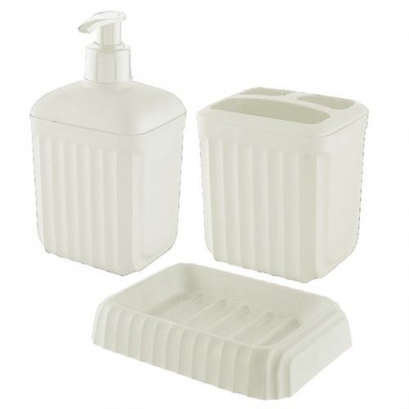 HomeCare Lundo Beyaz 3 Parça Banyo Seti Dispenser Diş Fırçalık Sabunluk