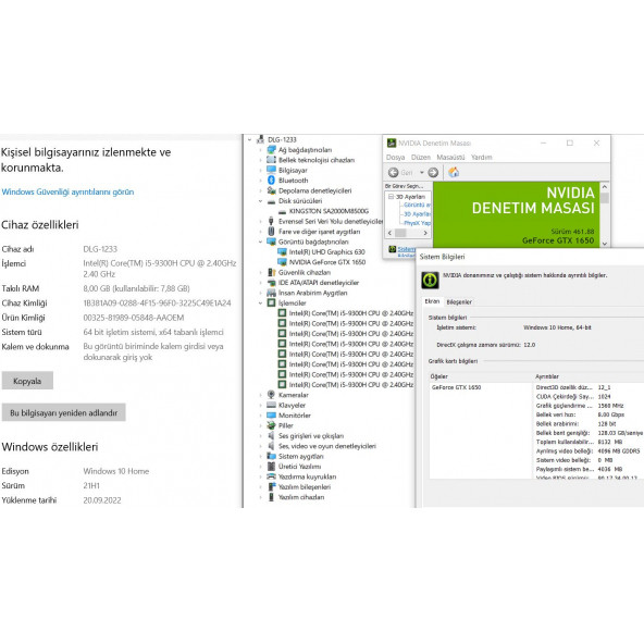 Casper Excalibur G770.9300-8VH0F İKİNCİ EL Intel Core i5 9300H 8GB 512GB SSD GTX1650 W10 15.6" FHD - 10