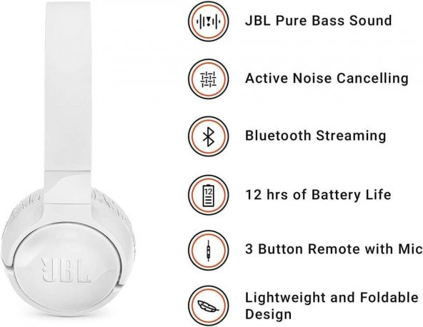 JBL T600BTNC Kulak Üstü ANC Bluetooth Kulaklık – Beyaz outlet - 4
