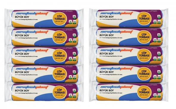 Newtechplast Çöp Torbası, Büyük Boy, Mavi, 65 X 80 cm., 10 Rulo 100 Adet