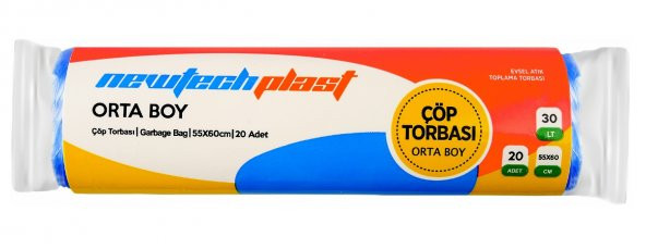 Newtechplast Çöp Torbası, Orta Boy, Mavi, 55 X 60 cm., 5 Rulo 100 Adet - 2