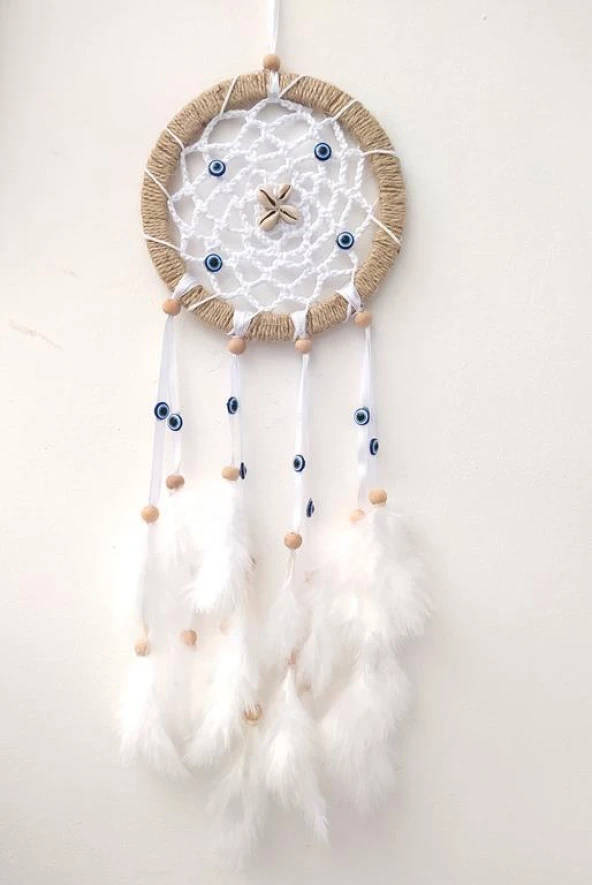 Nazar Boncuklu Düş Kapanı Dreamcatcher Kuş Tüyü Duvar Süsü Ev Dekor