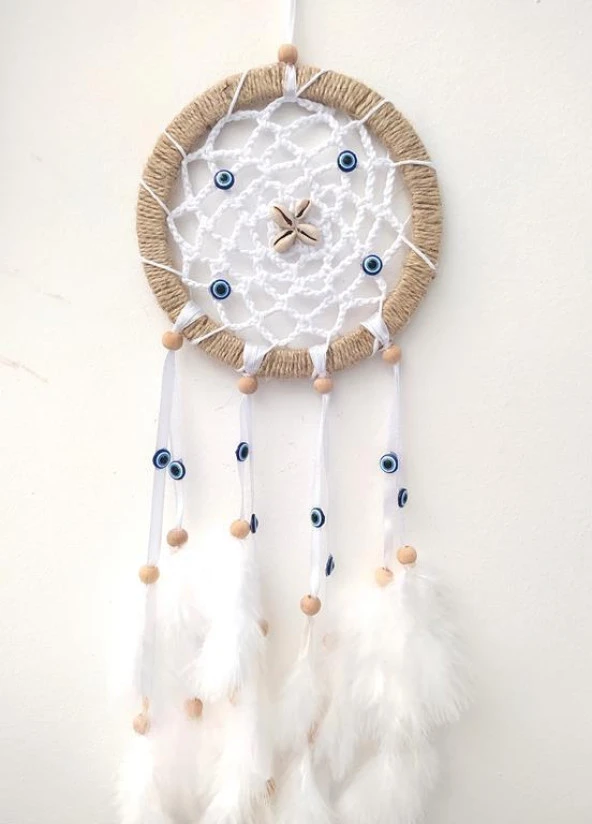Nazar Boncuklu Düş Kapanı Dreamcatcher Kuş Tüyü Duvar Süsü Ev Dekor - 2