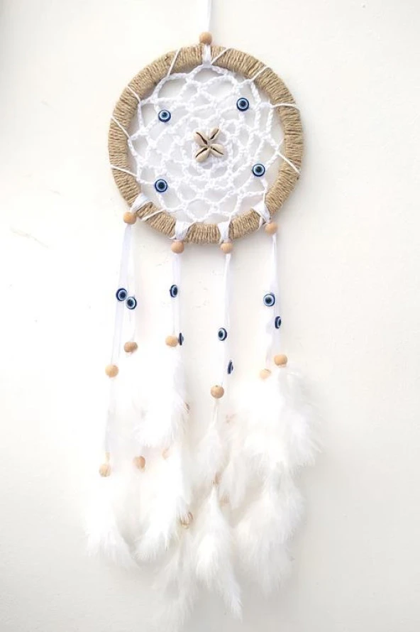 Nazar Boncuklu Düş Kapanı Dreamcatcher Kuş Tüyü Duvar Süsü Ev Dekor - 3