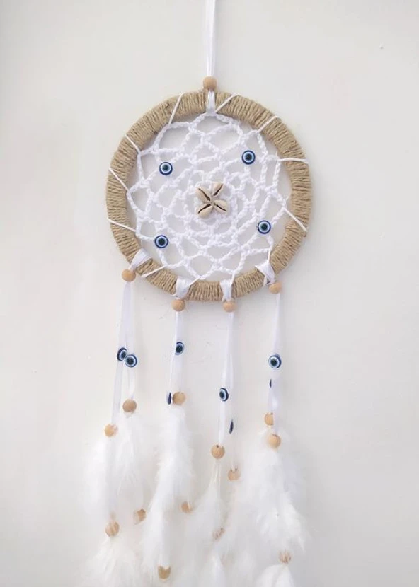 Nazar Boncuklu Düş Kapanı Dreamcatcher Kuş Tüyü Duvar Süsü Ev Dekor - 4