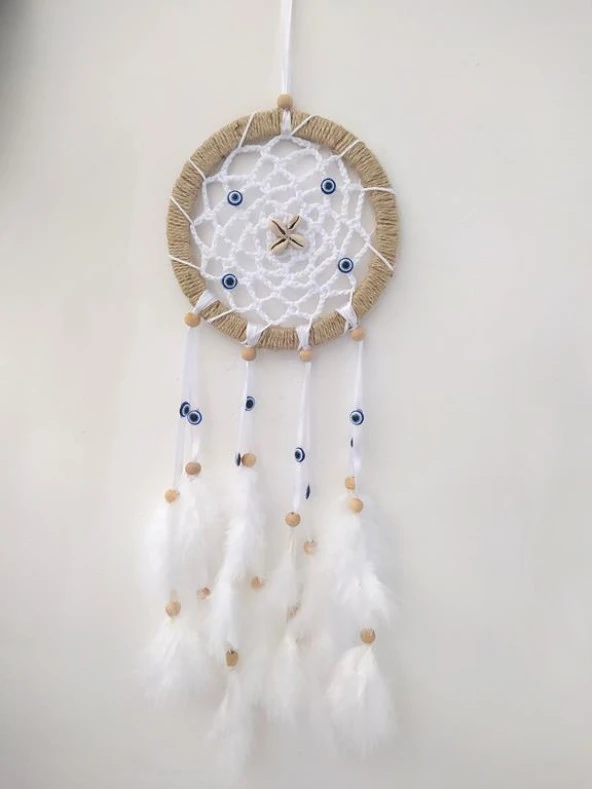 Nazar Boncuklu Düş Kapanı Dreamcatcher Kuş Tüyü Duvar Süsü Ev Dekor - 5