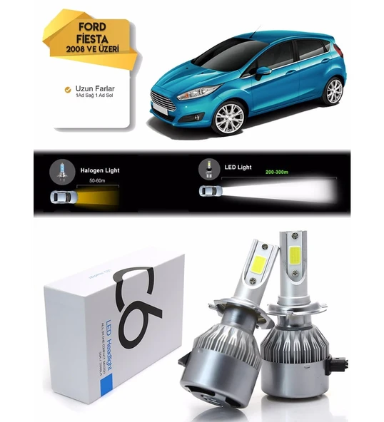 Ford Fiesta Uzun Far Led Xenon Şimşek Etkili 2008 ve Üzeri