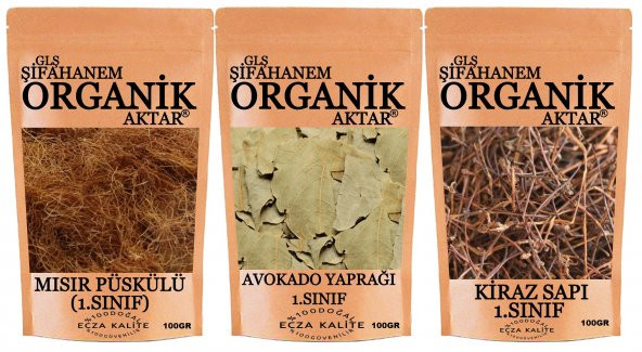 3 Lü Set  Detoks Çayı  Kiraz Sapı Mısır Püskülü Avokado Yaprağı 100grx3