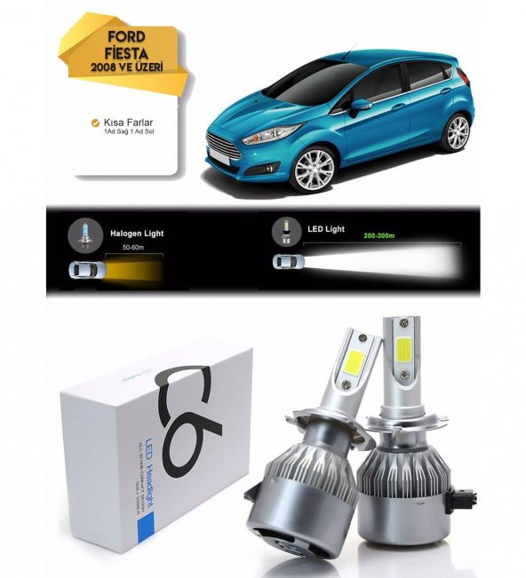 Ford Fiesta Kısa Far Led Xenon Şimşek Etkili 2008 ve Üzeri