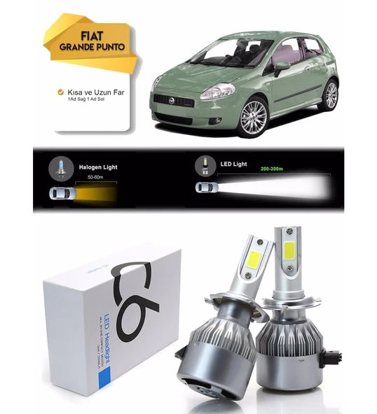 Fiat Grande Punto Uzun Far Kısa Far Şimşek Etkili Led Xenon