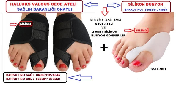 2 Lİ AYAK KEMİK ÇIKINTI İÇİN HALLUKS VALGUS GECE ATELİ  BAŞ PARMAK GECE ATELİ SİLİKON BUNYON SETİ - 12