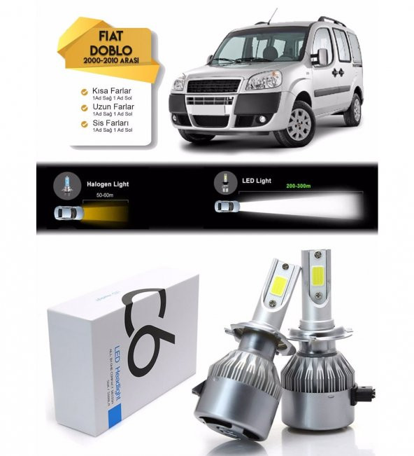 Fiat Doblo Uzun Far Kısa Far Sis Farı Şimşek Etkili Led Xenon 2000-2010 Arası