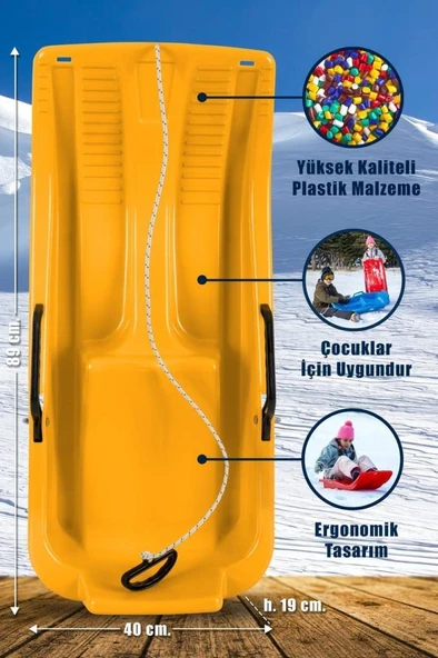 Sarı, Frenli Kar Kızağı - Plastik Kızak - Resim 3