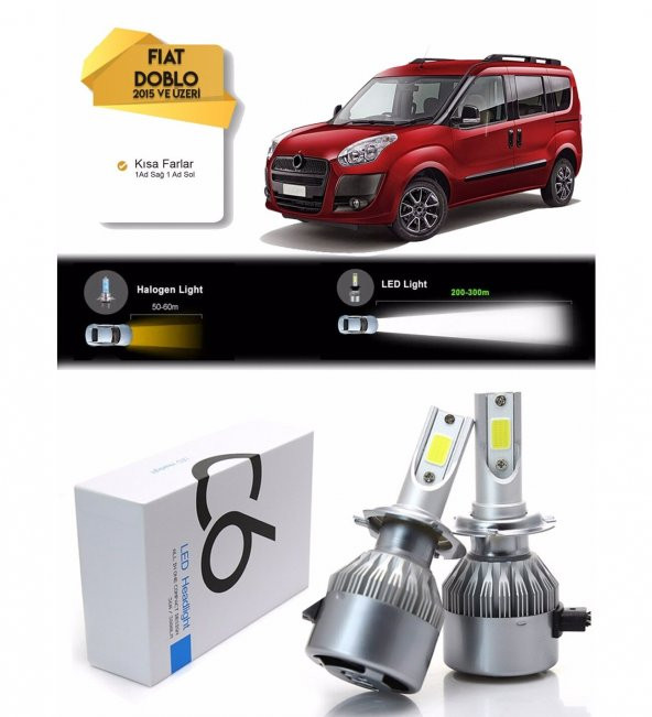 Fiat Doblo Kısa Far Led Xenon Şimşek Etkili 2015 ve Üzeri