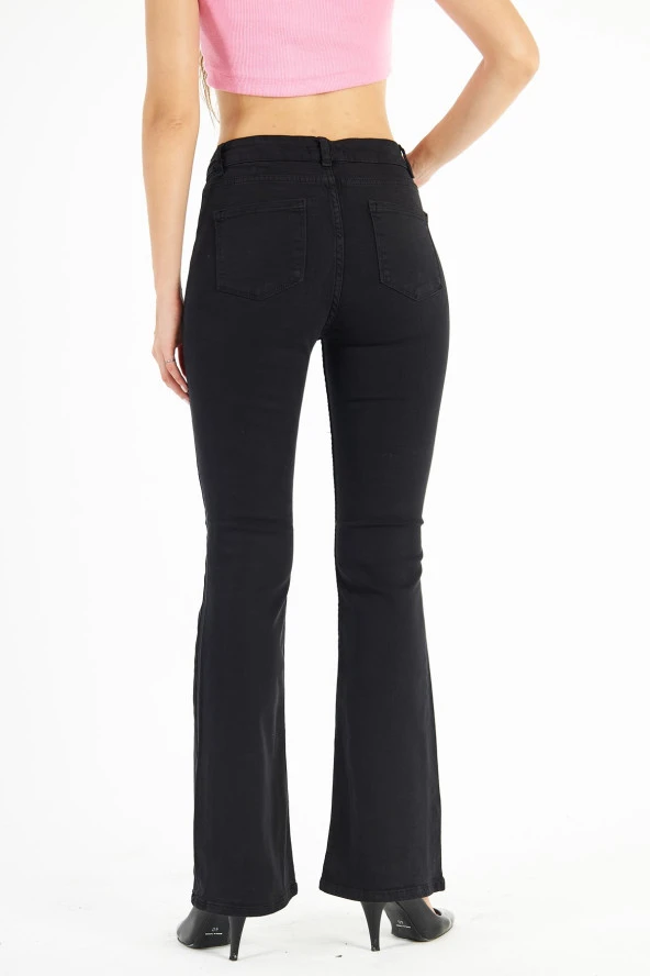 Kadın Yüksek Bel Full Likralı İspanyol Paça Flare Jean Esnek Kot Pantolon - 12