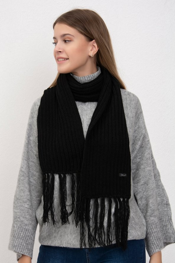 Belifanti Collection Selanik Örgülü Atkı Siyah