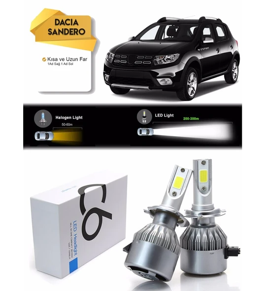 Dacia Sandero Uzun Far Kısa Far Şimşek Etkili Led Xenon 2008-2019 Arası