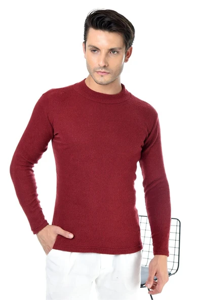 Erkek Bordo Yarım Balıkçı Yaka Slim Fit Kazak