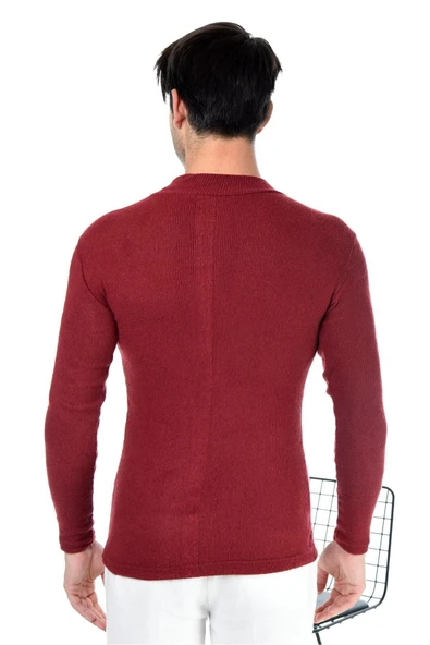 Erkek Bordo Yarım Balıkçı Yaka Slim Fit Kazak - 4