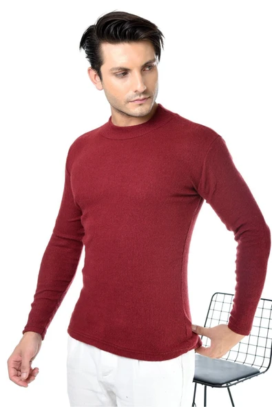 Erkek Bordo Yarım Balıkçı Yaka Slim Fit Kazak - 2