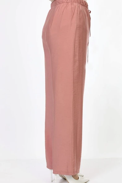 Kadın Geniş Bol Paça Beli Lastikli Salaş Aerobin Pantolon Gül Kurusu - 2