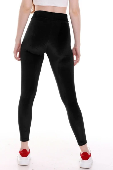 Kışlık Kadife Likralı Tayt Siyah - 2