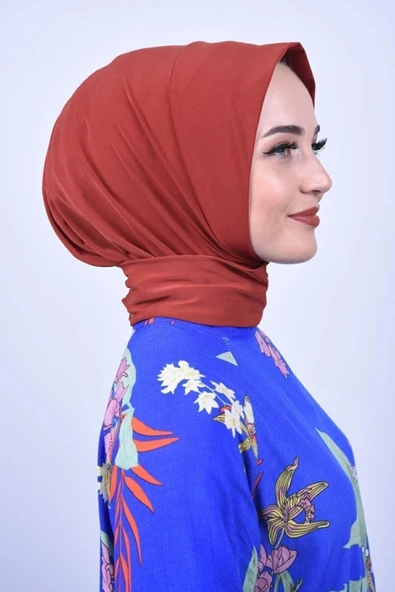 Kadın Tesettür Çıtçıtlı Bone Sandy Hijab Boyunluk Bone Kiremit - 3