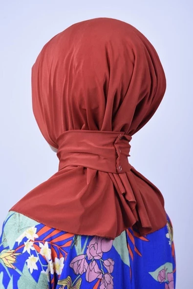 Kadın Tesettür Çıtçıtlı Bone Sandy Hijab Boyunluk Bone Kiremit - 4