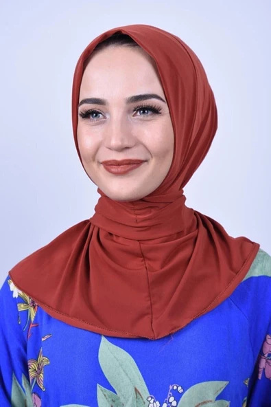 Kadın Tesettür Çıtçıtlı Bone Sandy Hijab Boyunluk Bone Kiremit