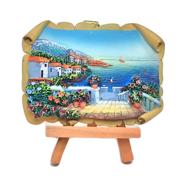 Polyester 3D kabartma deniz manzara temalı masa üstü standlı tablo 7x10CM