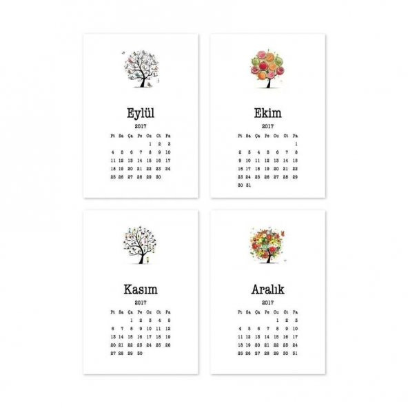 12 li Aylar Mevsim Ağaç Takvim Defter - 5