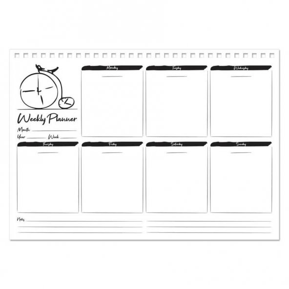 Haftalık Planlayıcı (Sümen) - A4 Boy Kraft Kapak - Bisiklet Saat Tasarımlı - 2