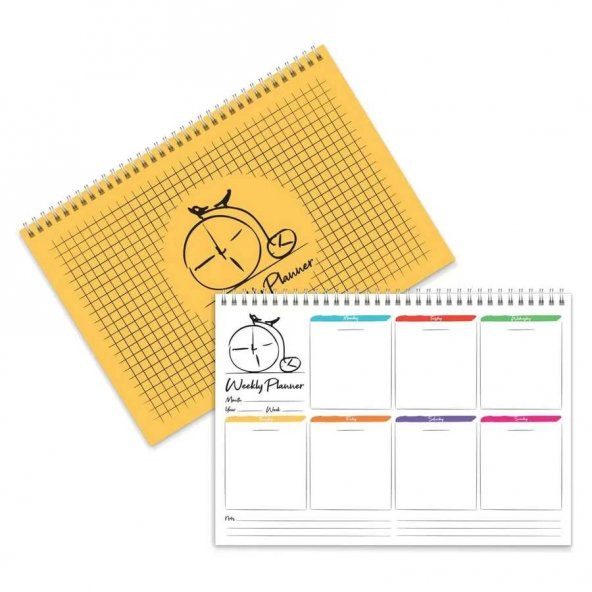 Haftalık Planlama (Sümen) A4 Boy - Bisiklet Saat Tasarımlı Sarı