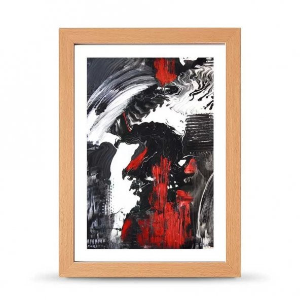 Soyut Siyah Beyaz Kırmızı Poster Çerçeve - 21x30 cm A4 Boy