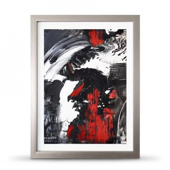 Soyut Siyah Beyaz Kırmızı Poster Çerçeve - 30x40 cm Büyük Boy - 2