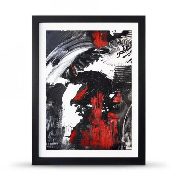 Soyut Siyah Beyaz Kırmızı Poster Çerçeve - 30x40 cm Büyük Boy - 3