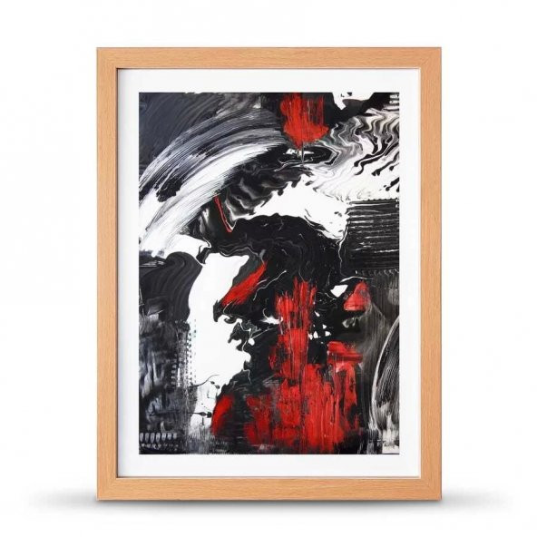 Soyut Siyah Beyaz Kırmızı Poster Çerçeve - 30x40 cm Büyük Boy - 4