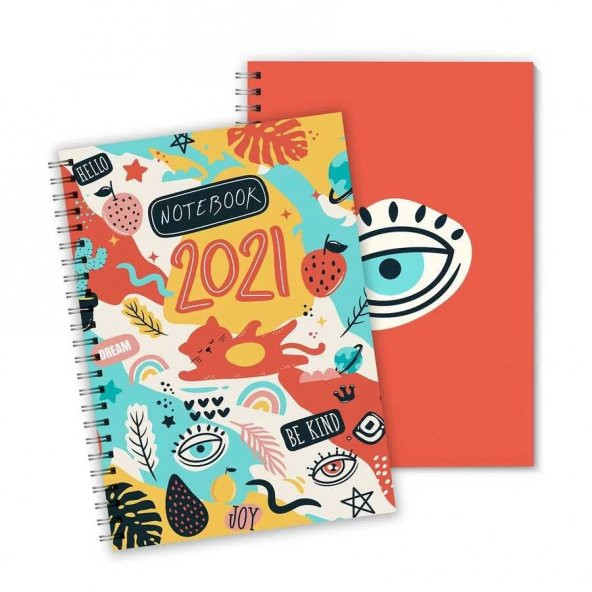 İkili Eğlenceli Desenli A5 Spiralli Defter Notebook