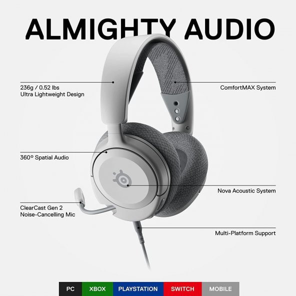 Steelseries Arctis Nova 1 Multi-System Oyun Kulaklığı - Beyaz - 3