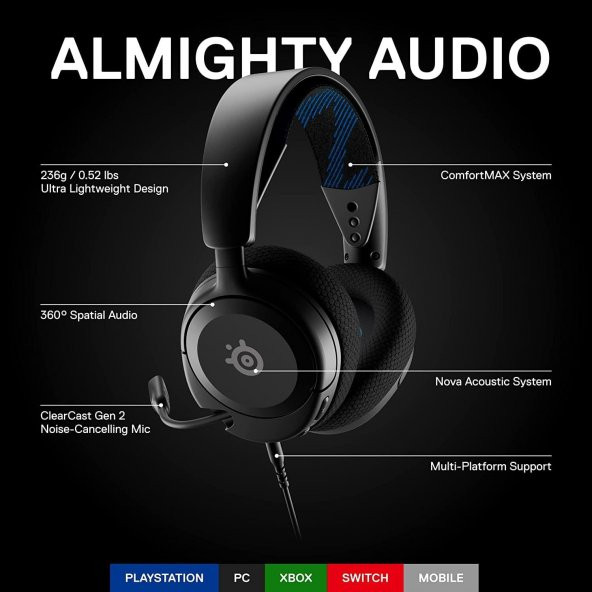 SteelSeries Arctis Nova 1P - Playstation Oyun Kulaklığı - Siyah - 2