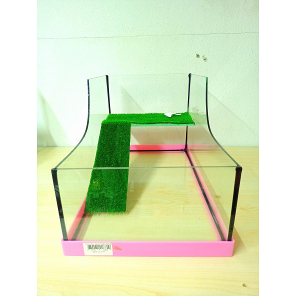 Kaplumbağa Bahçesi Kalın Cam Akvaryum Büyük Boy Pembe 45 cm - 2