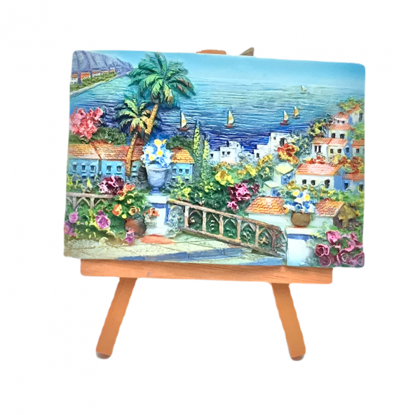 Polyester 3D kabartma deniz manzara temalı masa üstü standlı tablo 9x12CM