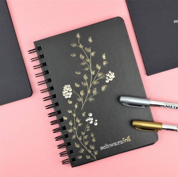 Keskin Color Schwarz Foil Defter ve Metalik Kalem Set