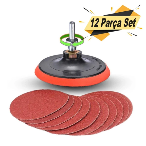 Cırt Zımpara Seti + Matkap Aparatı + 115 mm Taban (12 PARÇA SET)