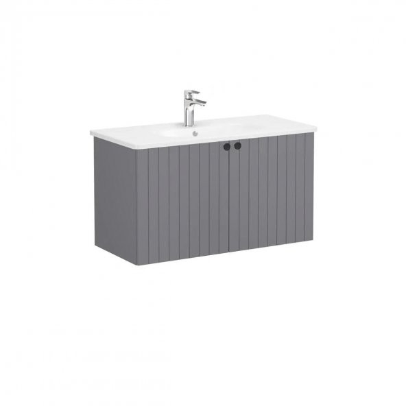 Vitra Root Groove 100 cm Gri Kapaklı Banyo Dolabı Alt Modül Lavabo