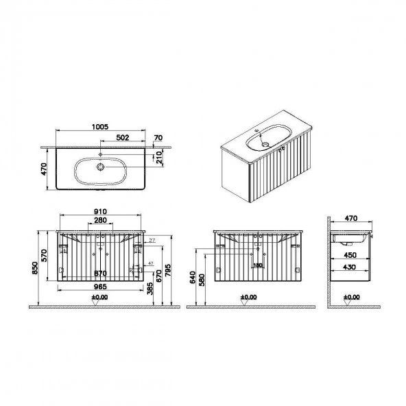 Vitra Root Groove 100 cm Gri Kapaklı Banyo Dolabı Alt Modül Lavabo - 2