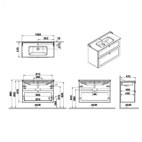 Vitra Root Classic 100 cm Lacivert Çekmeceli Banyo Dolabı Alt Modül Lavabo - 2