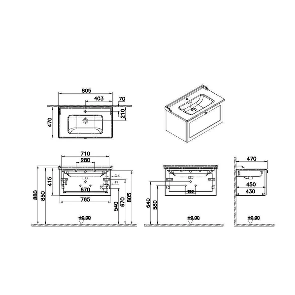 Vitra Root Classic 80 cm Lacivert Banyo Dolabı Alt Modül Lavabo - Resim 2