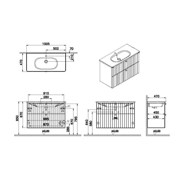 Vitra Root Groove 100 cm Beyaz Çekmeceli Banyo Dolabı Alt Modül Lavabo - Resim 2