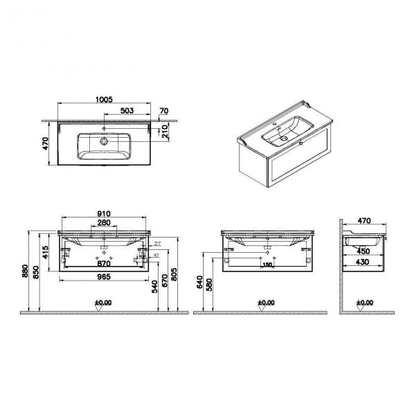 Vitra Root Classic 100 cm Beyaz Çekmeceli Banyo Dolabı Alt Modül Lavabo - 2